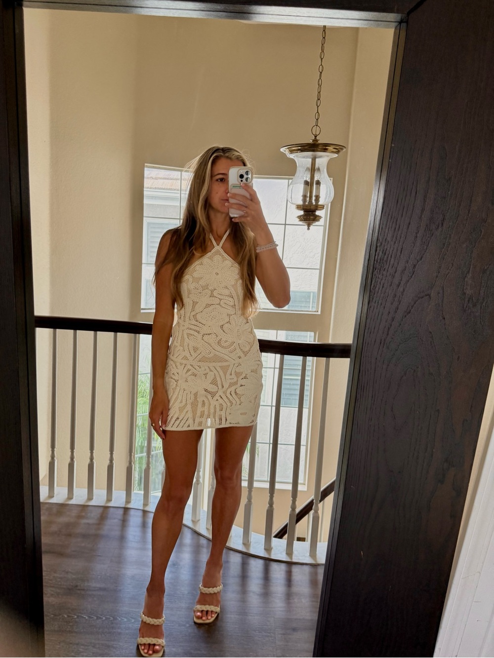 NWT Zara White Crochet Halter Mini Dress Sz M